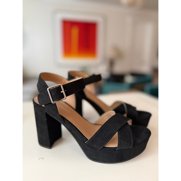 Sun + Stone Shoes - Sun+Stone Dehmii Black Platform Block Heel Sandals Womens 9.5 M Crisscross Strap